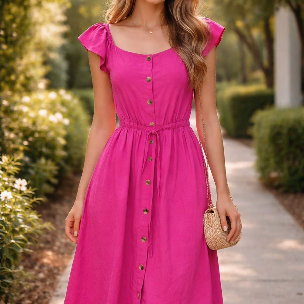 Magenta pink ~ Button-Down summer Dress~ small
